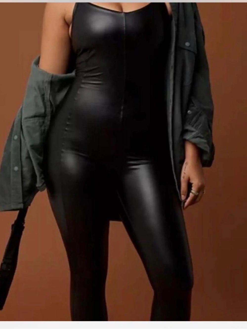 aerie Black Faux Leather body suit
